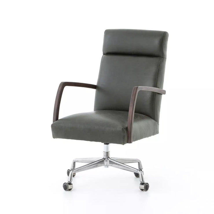 Four Hands Bryson Desk Chair With Casters  ~ Chaps Ebony Upholstered Leather