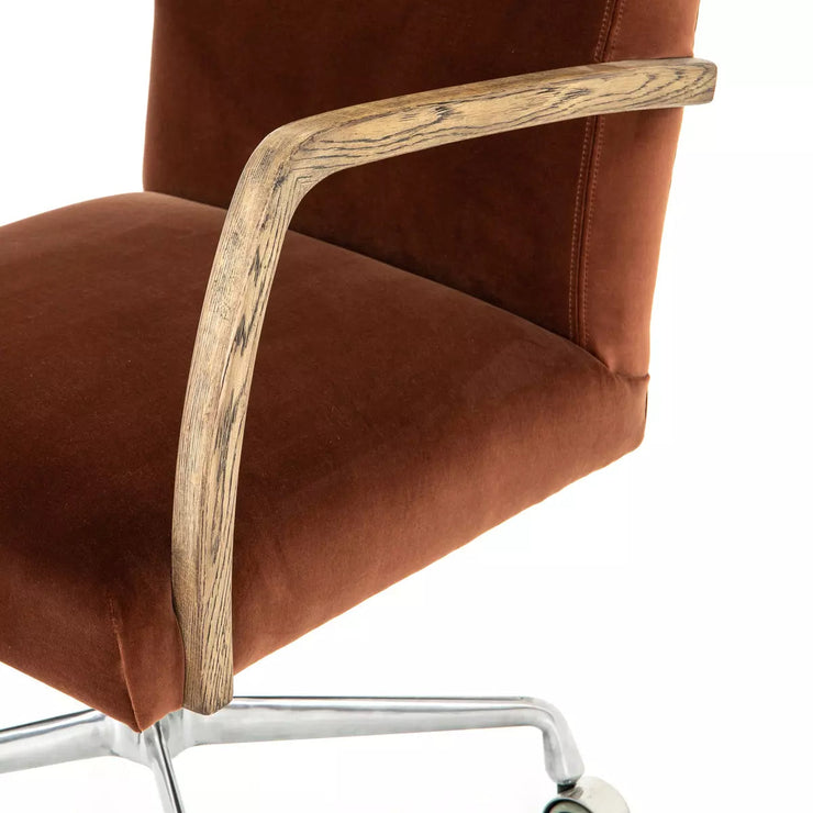 Four Hands Bryson Desk Chair With Casters ~ Auburn Velvet Upholstered Fabric