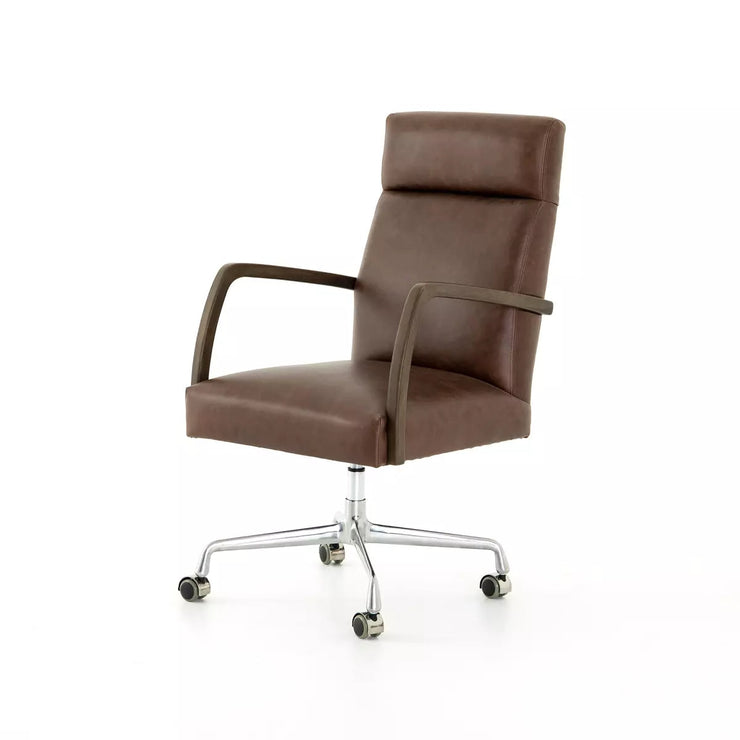 Four Hands Bryson Desk Chair With Casters ~ Havana Brown Upholstered Leather