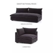 Four Hands Grant Sectional Armless Sofa 74” ~ Henry Charcoal Upholstered Performance Fabric
