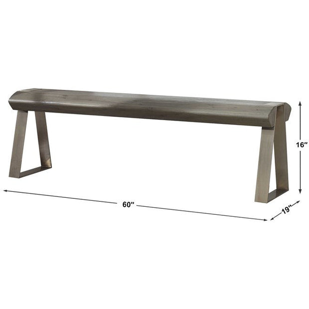 Uttermost Acai Gray Wash Wood Contemporary Pewter Metal Bench