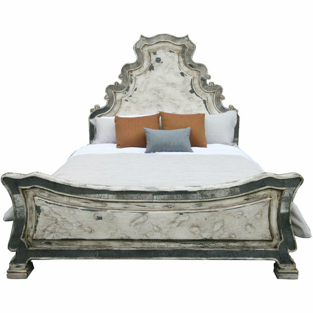 Casa Bonita Peruvian Hand-Painted Carved Wood and Antiqued Mirror Sophie King Size Bed