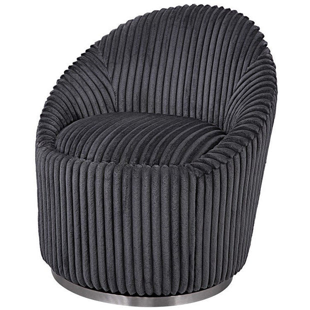 Uttermost Crue Luxurious Fluted Gunmetal Chenille Swivel Chair