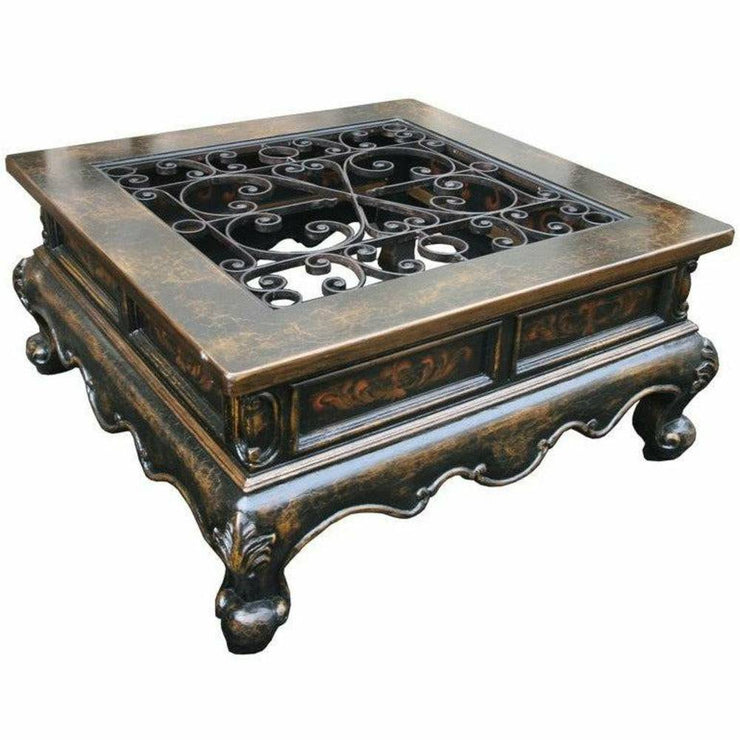 Casa Bonita Peruvian Hand-Painted Carved Wood and Hand Forged Iron Pascale Coffee Table
