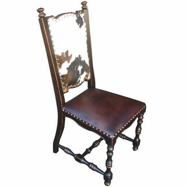 Casa Bonita Peruvian Hand-Painted Carved Wood Nazca Cowhide and Leather Dining Chair