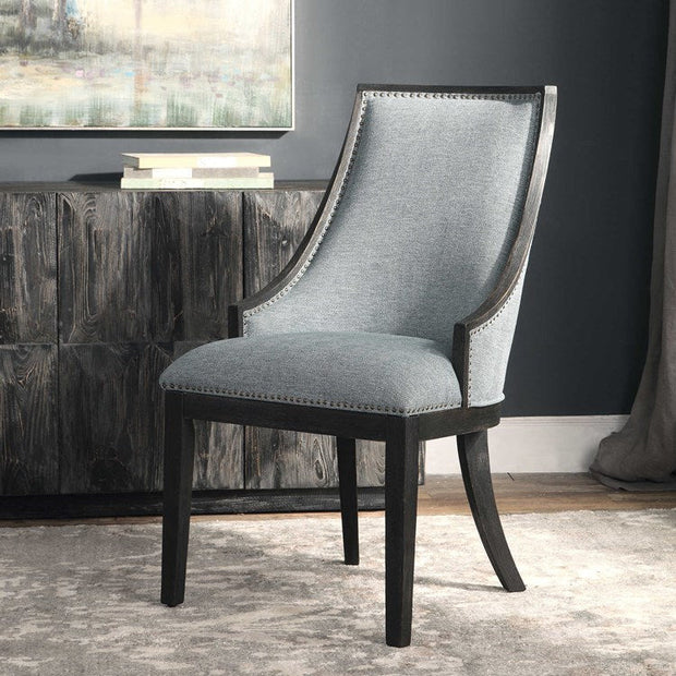 Uttermost Janis Light Denim Woven Fabric Curved Back Accent Chair