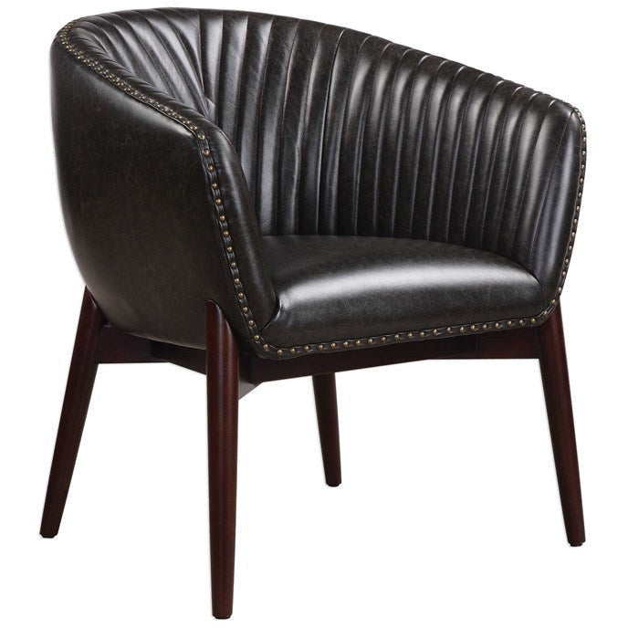 Uttermost Anders Channel-Stitched Faux Leather Onyx Accent Chair