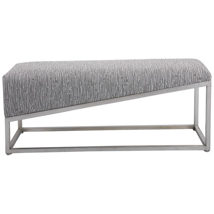 Uttermost Uphill Climb Gray Fabric Cushion Modern Brushed Silver Iron Bench