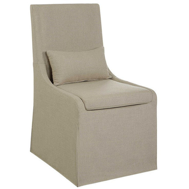 Uttermost Coley Tan Linen Performance Fabric Slipcovered Armless Chair With Pillow