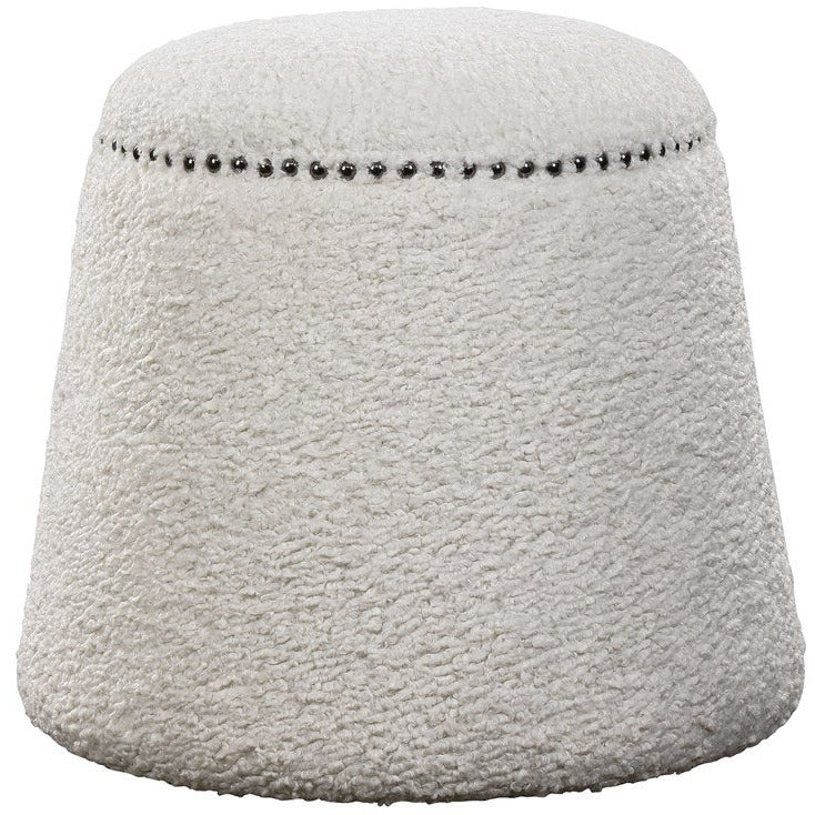 Uttermost Gumdrop Plush White Faux Shearling Round Ottoman