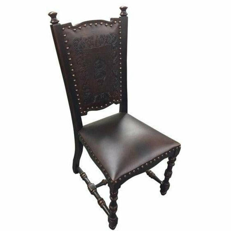 Casa Bonita Peruvian Hand-Painted Carved Wood Nazca Leather Dining Chair