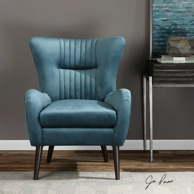 Uttermost Dax Channel Tufted Blue Velvet Accent Chair