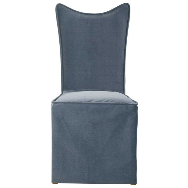 Uttermost Delroy Blue Gray Velvet Slipcover Dining Chairs Set of 2
