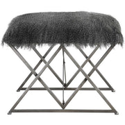 Uttermost Astairess Faux Gray Fur Seat Silver Iron Small Bench