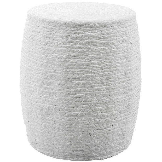 Uttermost Resort White Straw Wrapped Coastal Round Accent Stool