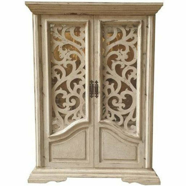 Casa Bonita Peruvian Hand-Painted Carved Wood and Antiqued Mirror Raquel Armoire Large