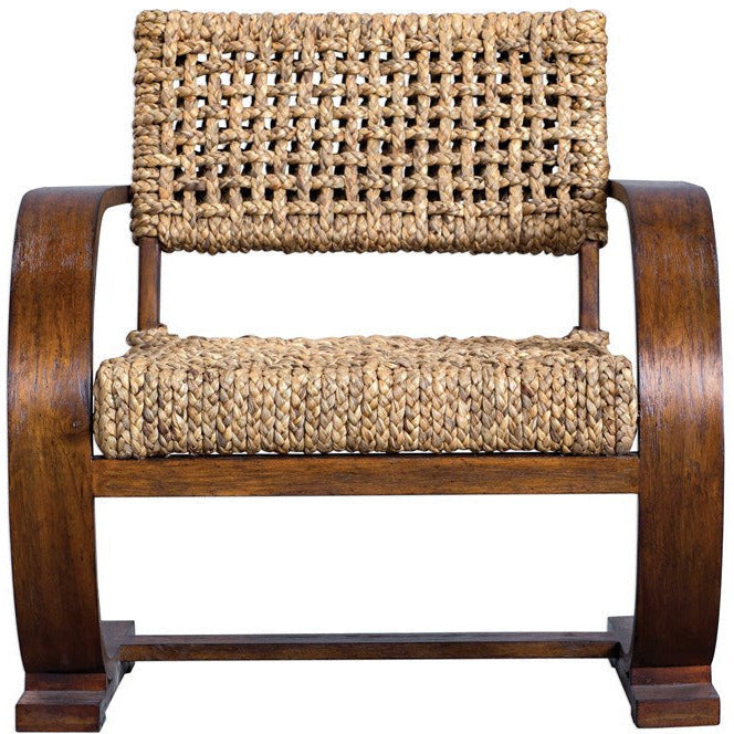 Uttermost Rehema Modern Bohemian Natural Woven Seat with Curved Wood Frame Accent Armchair