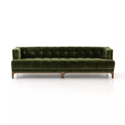 Four Hands Dylan Tufted Sofa 91” ~ Sapphire Olive Upholstered Velvet Fabric