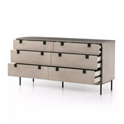 Four Hands Carly 6 Drawer Dresser ~ Grey Wash with Iron Base