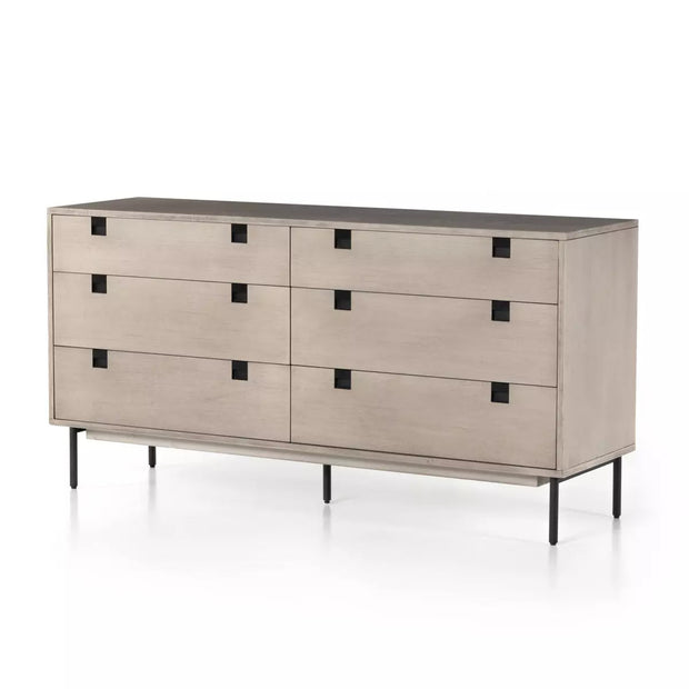 Four Hands Carly 6 Drawer Dresser ~ Grey Wash with Iron Base