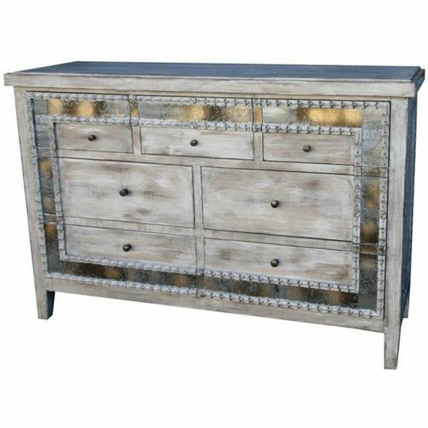 Casa Bonita Peruvian Hand-Painted Carved Wood and Antiqued Mirror Madeleine Dresser
