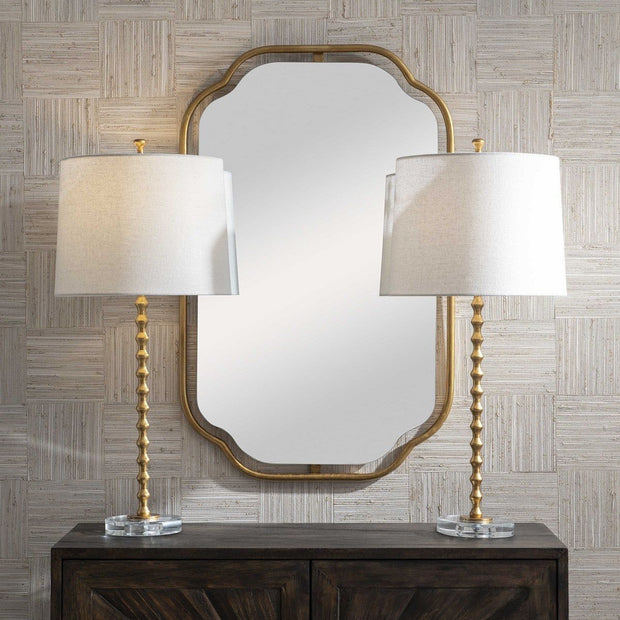 Casa Bella Living Ivory Linen Shades with Gold Leaf and Crystal Base Set of 2 Table Lamps