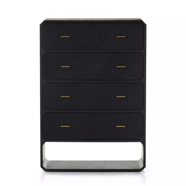 Four Hands Caspian 4 Drawer Dresser ~ Black Ash Finish With Brass Hardware