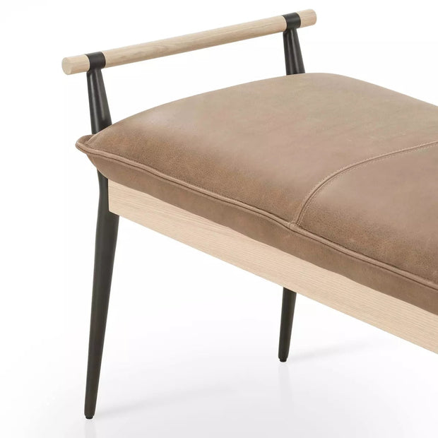 Four Hands Charlotte Bench ~ Palermo Drift Leather Cushioned Seat