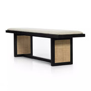 Four Hands Clarita Dining Bench ~ Black Mango With Thames Cream Performance Fabric Cushioned Seat