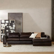 Four Hands Colt 2-Piece Right Chaise Sectional ~ Heirloom Cigar Upholstered Leather With Plinth Base