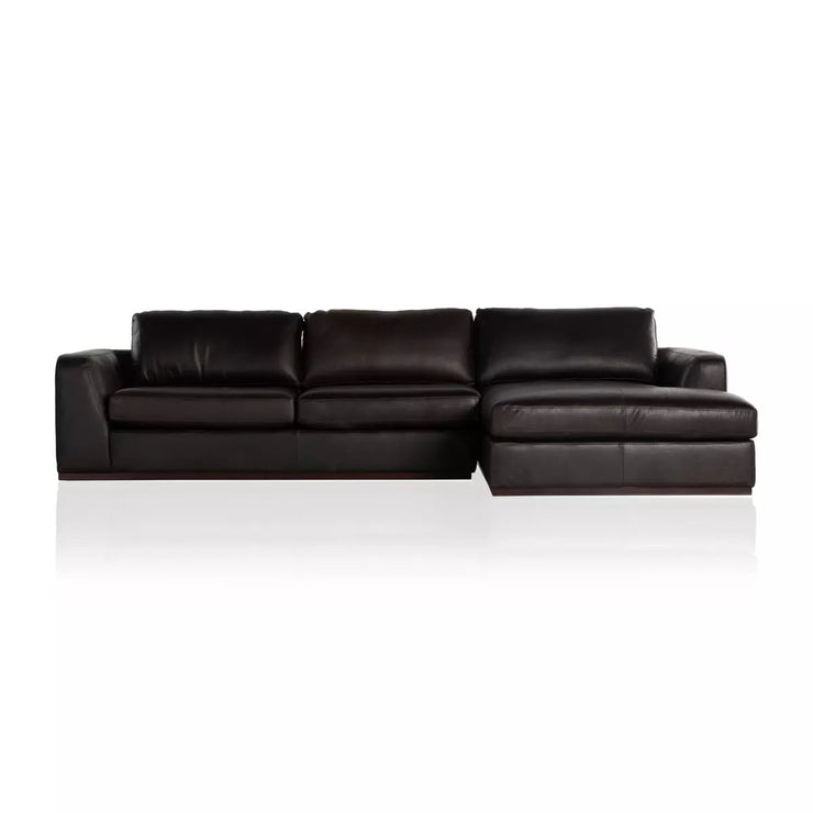 Four Hands Colt 2-Piece Right Chaise Sectional ~ Heirloom Cigar Upholstered Leather With Plinth Base