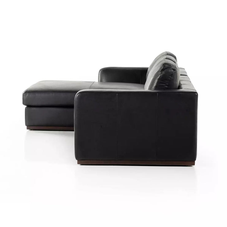 Four Hands Colt 2-Piece Left Chaise Sectional ~ Heirloom Black Upholstered Leather With Plinth Base