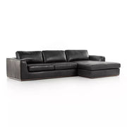 Four Hands Colt 2-Piece Right Chaise Sectional ~ Heirloom Black Upholstered Leather With Plinth Base
