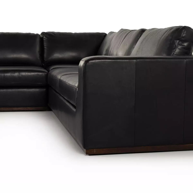 Four Hands Colt 3-Piece Sectional ~ Heirloom Black Upholstered Leather With Plinth Base