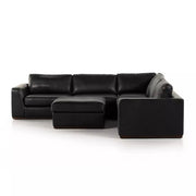 Four Hands Colt 3-Piece Sectional and Ottoman ~ Heirloom Black Upholstered Leather With Plinth Base