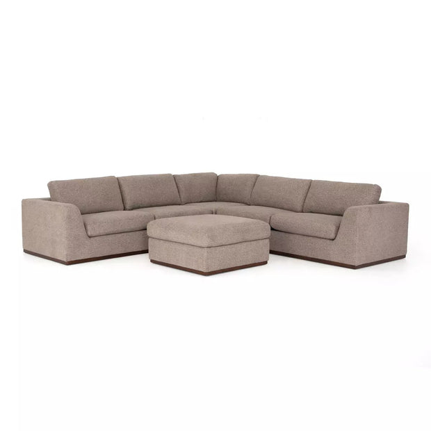 Four Hands Colt 3-Piece Sectional and Ottoman ~ Gaston Pewter Upholstered Performance Fabric With Plinth Fabric