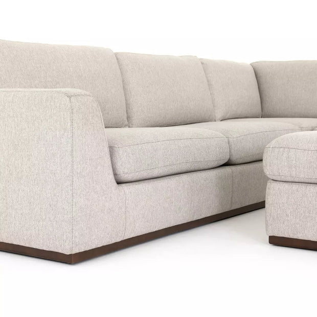 Four Hands Colt 3-Piece Sectional and Ottoman ~ Aldred Silver Upholstered Performance Fabric With Plinth Base