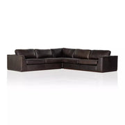 Four Hands Colt 3-Piece Sectional ~ Heirloom Cigar Upholstered Leather With Plinth Base