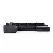 Four Hands Colt 4-Piece Right Chaise Sectional ~ Heirloom Black Upholstered Leather With Plinth Base