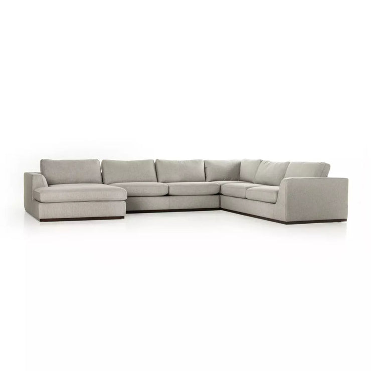 Four Hands Colt 4-Piece Left Chaise Sectional ~ Aldred Silver Upholstered Performance Fabric With Plinth Base