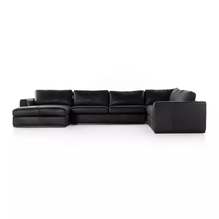 Four Hands Colt 4-Piece Left Chaise Sectional ~ Heirloom Black Upholstered Leather With Plinth Base