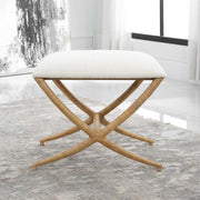 Uttermost Expedition Textured White Performance Fabric Upholstered Seat Natural Rattan Bench