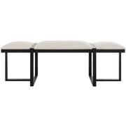 Uttermost Triple Cloud Textured White Performance Fabric Upholstered Seat Black Iron Bench