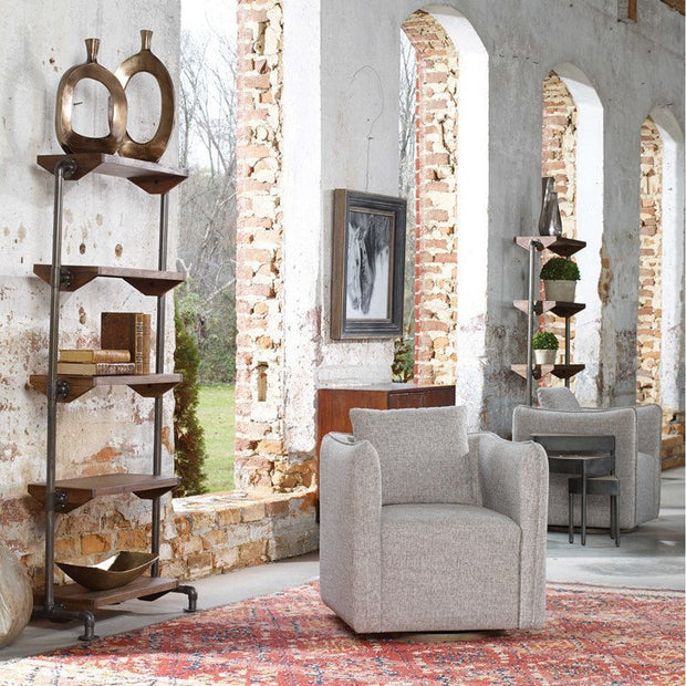 Uttermost Corben Stone Gray Linen Swivel Armchair