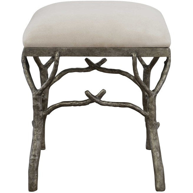 Uttermost Lismore White Fabric Cushion Seat Molded Branch Antique Silver Bench