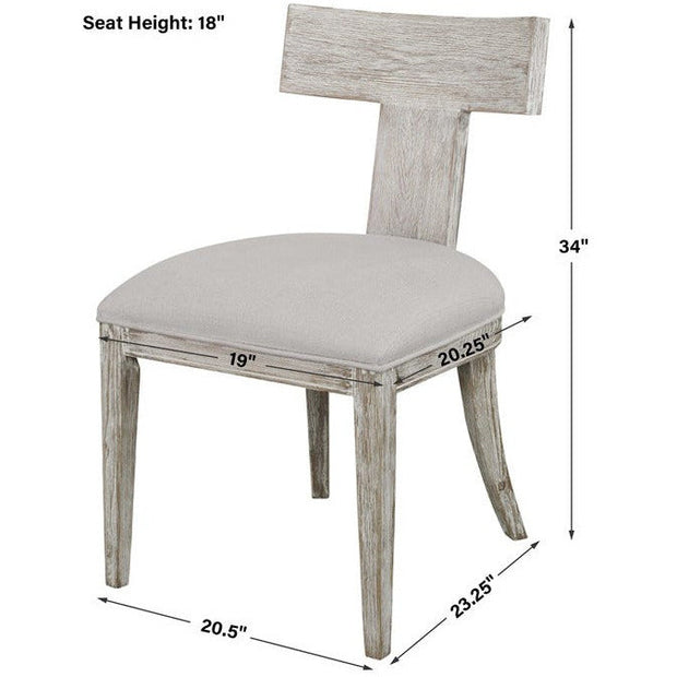 Uttermost Idris White Slubbed Performance Fabric Whitewashed Wood Modern Dining Chair