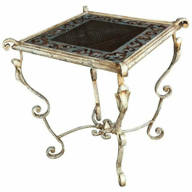 Casa Bonita Peruvian Hand-Painted Carved Wood and Hand Forged Iron Murano End Table
