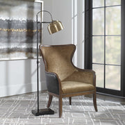 Uttermost Snowden Caramel Velvet Wing Back Armchair With Deep Chocolate Faux Leather Back