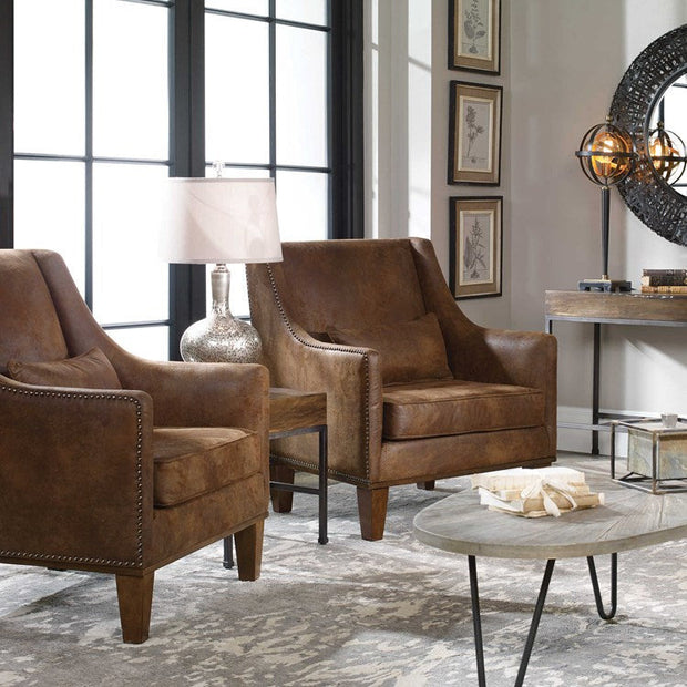 Uttermost Clay Velvety Soft Brown Fabric Armchair