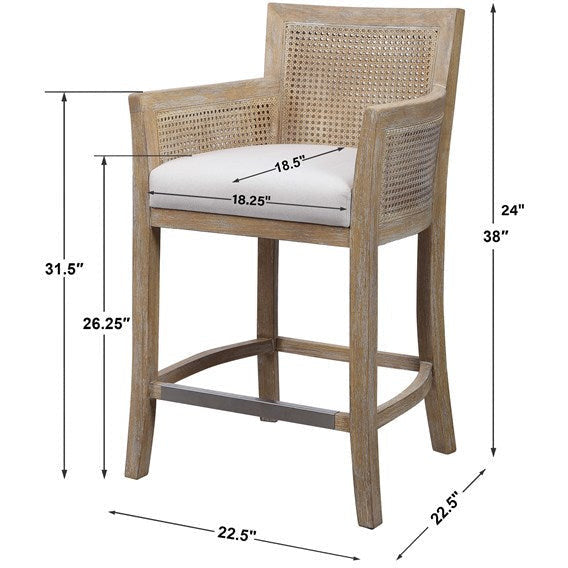Uttermost Encore Off White Linen Performance Fabric Natural Cane Counter Stool